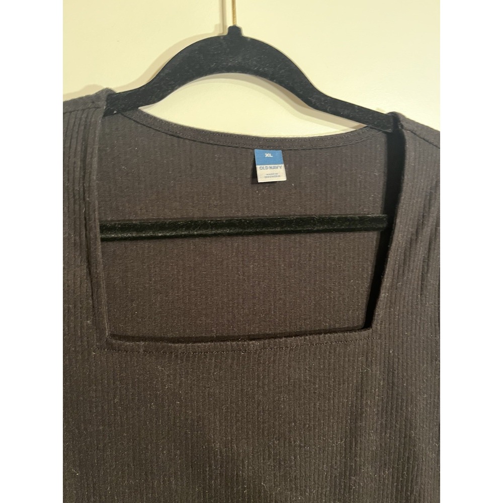 Old Navy Womens XL Black Ribbed Square Neck Long Sleeve Bodysuit Snap Closure - Picture 3 of 4
